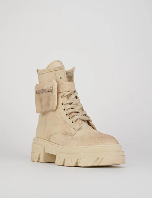 Anfibio tacco 2 cm beige tessuto