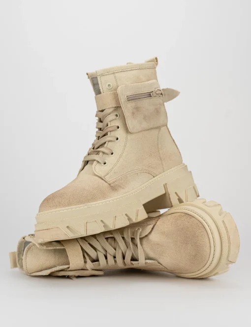 Anfibio tacco 2 cm beige tessuto