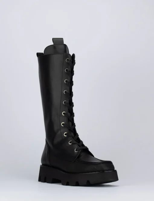 Anfibio tacco 1 cm nero pelle
