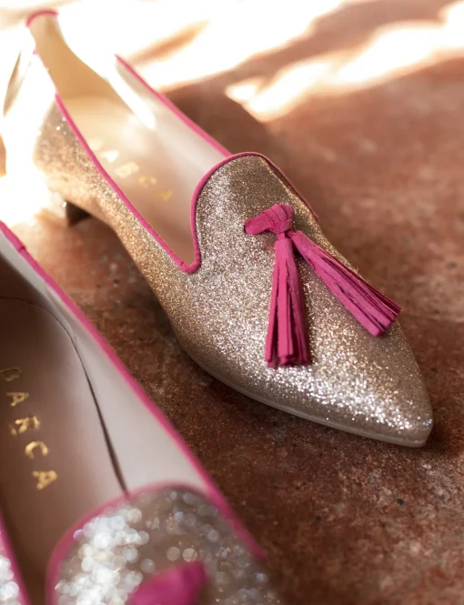 Ballerina tacco 1 cm oro glitter