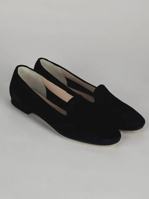 Ballerina babbuccia tacco 1cm blu camoscio