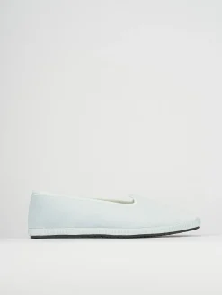 Ballerina friulana tacco 1 cm azzurro tessuto