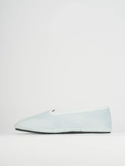 Ballerina friulana tacco 1 cm azzurro tessuto