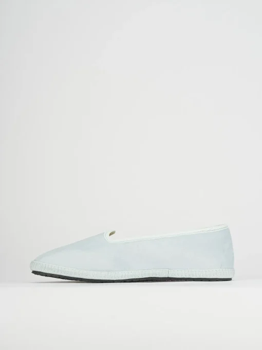 Ballerina friulana tacco 1 cm azzurro tessuto