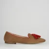 Ballerina mocassino babbuccia tacco 1 cm marrone camoscio