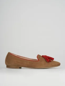 Ballerina mocassino babbuccia tacco 1 cm marrone camoscio