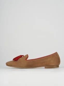 Ballerina mocassino babbuccia tacco 1 cm marrone camoscio