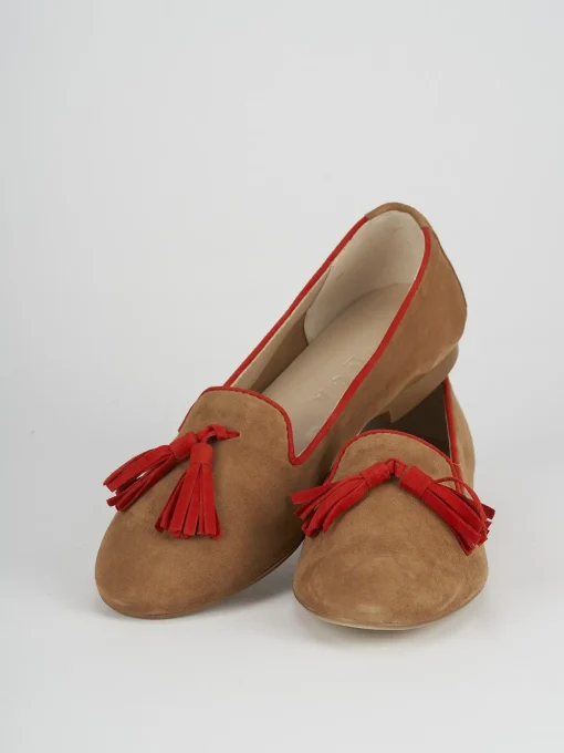 Ballerina mocassino babbuccia tacco 1 cm marrone camoscio