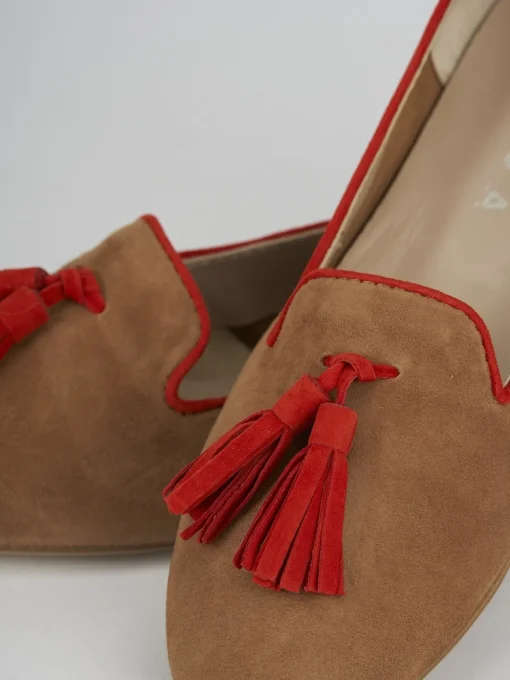 Ballerina mocassino babbuccia tacco 1 cm marrone camoscio