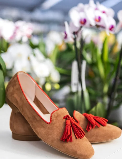 Ballerina mocassino babbuccia tacco 1 cm marrone camoscio