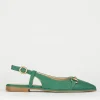 Ballerina slingback decoltè tacco 1 cm verde pelle