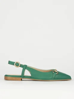 Ballerina slingback decoltè tacco 1 cm verde pelle