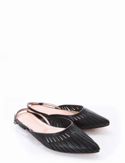 Ballerina slingback decoltè tacco 1cm nero pelle