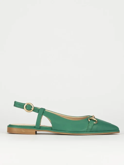 Ballerina slingback decoltè tacco 1 cm verde pelle