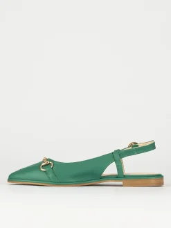 Ballerina slingback decoltè tacco 1 cm verde pelle