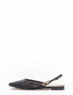 Ballerina slingback decoltè tacco 1cm nero pelle