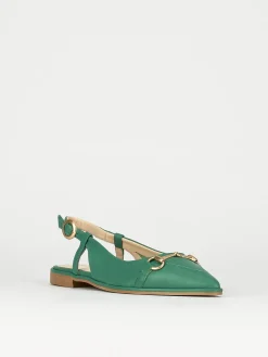 Ballerina slingback decoltè tacco 1 cm verde pelle