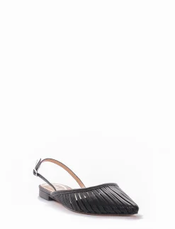Ballerina slingback decoltè tacco 1cm nero pelle