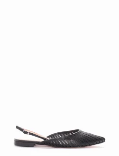 Ballerina slingback decoltè tacco 1cm nero pelle