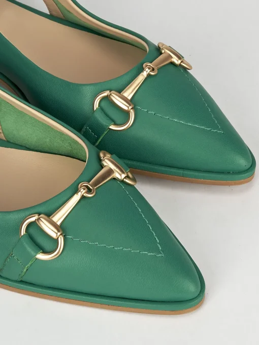 Ballerina slingback decoltè tacco 1 cm verde pelle