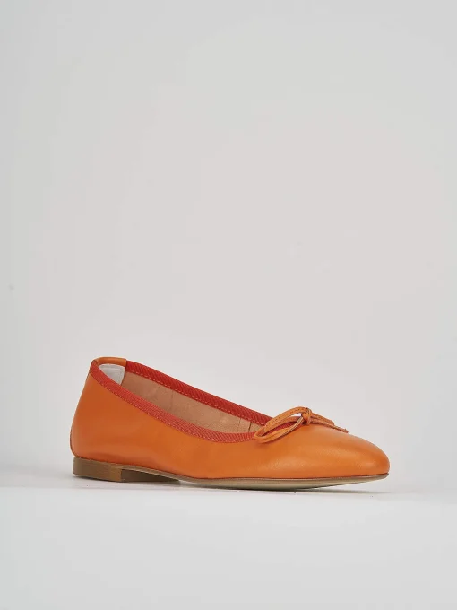 Ballerina tacco 1 cm arancio pelle