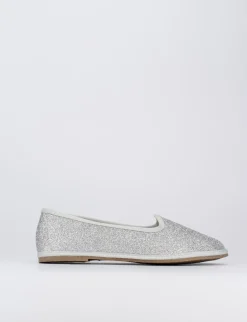 Ballerina tacco 1 cm argento glitter