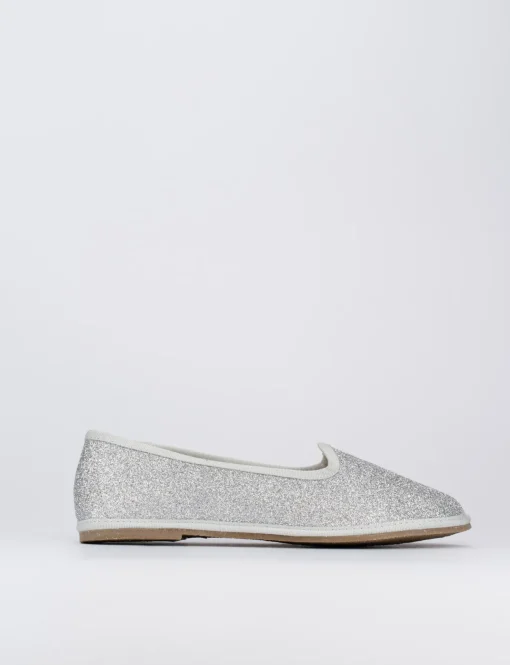 Ballerina tacco 1 cm argento glitter
