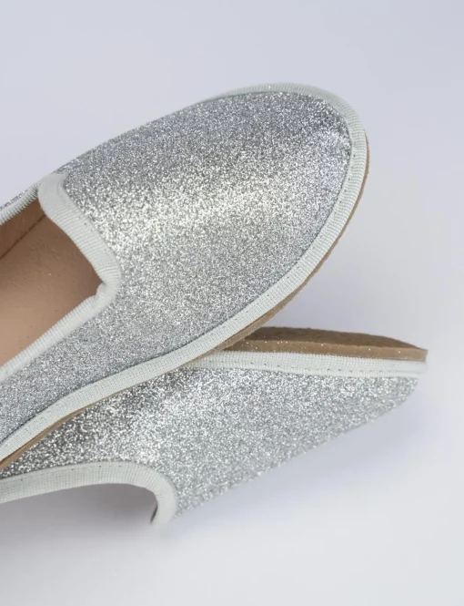 Ballerina tacco 1 cm argento glitter