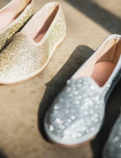 Ballerina tacco 1 cm argento glitter