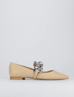 Ballerina tacco 1 cm beige pelle