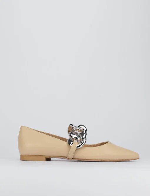 Ballerina tacco 1 cm beige pelle