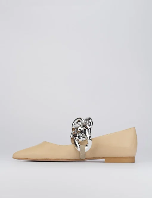 Ballerina tacco 1 cm beige pelle