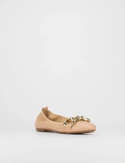 Ballerina tacco 1 cm beige pelle