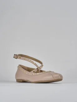Ballerina tacco 1 cm beige pelle