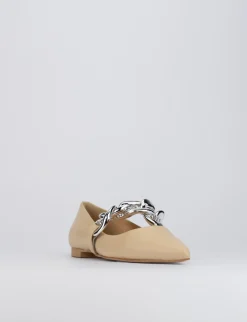 Ballerina tacco 1 cm beige pelle