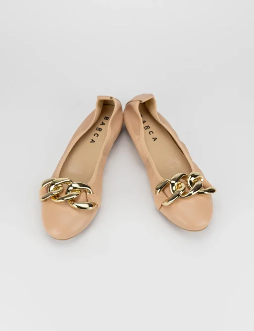 Ballerina tacco 1 cm beige pelle