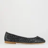 Ballerina tacco 1 cm blu pelle