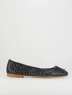 Ballerina tacco 1 cm blu pelle