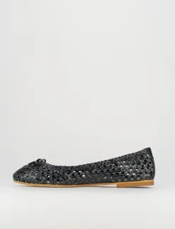 Ballerina tacco 1 cm blu pelle