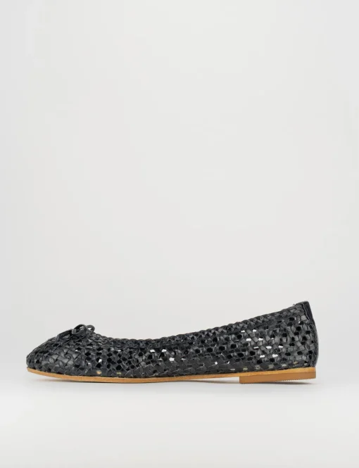 Ballerina tacco 1 cm blu pelle