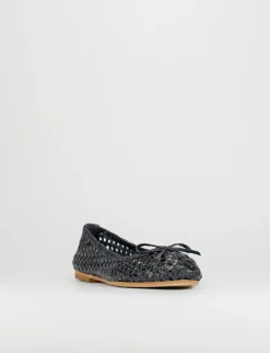 Ballerina tacco 1 cm blu pelle