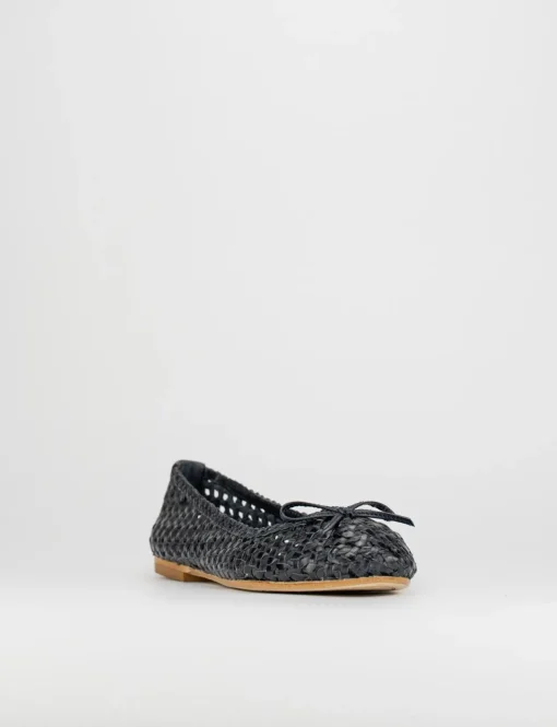 Ballerina tacco 1 cm blu pelle