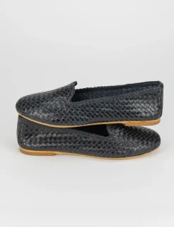 Ballerina tacco 1 cm blu pelle