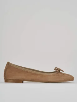 Ballerina tacco 1 cm marrone camoscio