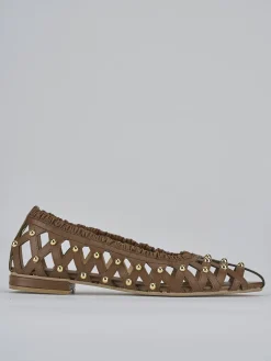 Ballerina tacco 2 cm marrone pelle