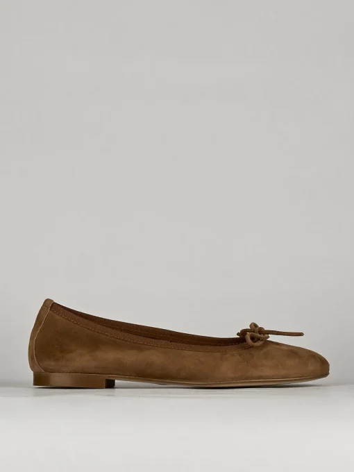 Ballerina tacco 1 cm marrone camoscio