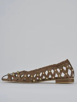 Ballerina tacco 2 cm marrone pelle