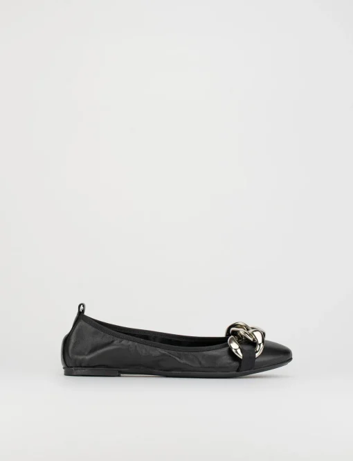 Ballerina tacco 1 cm nero pelle