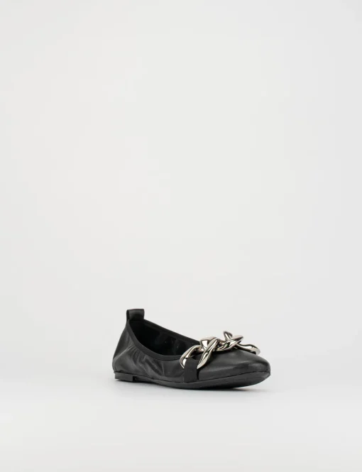 Ballerina tacco 1 cm nero pelle