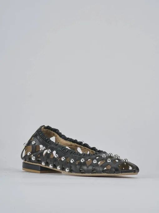 Ballerina tacco 2 cm nero pelle